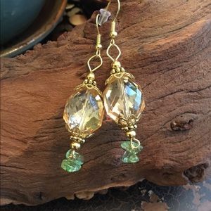 Peach & Green Crystal Dangle Earrings